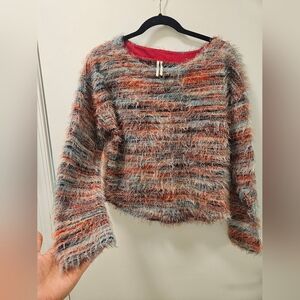 By Anthropologie Rainbow Fuzzy Pullover Sweater XS